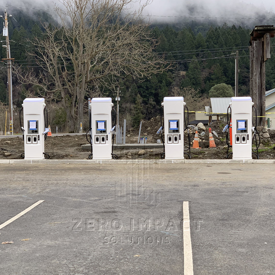 Four DCFC chargers in parking lot in the Hoopa Valley